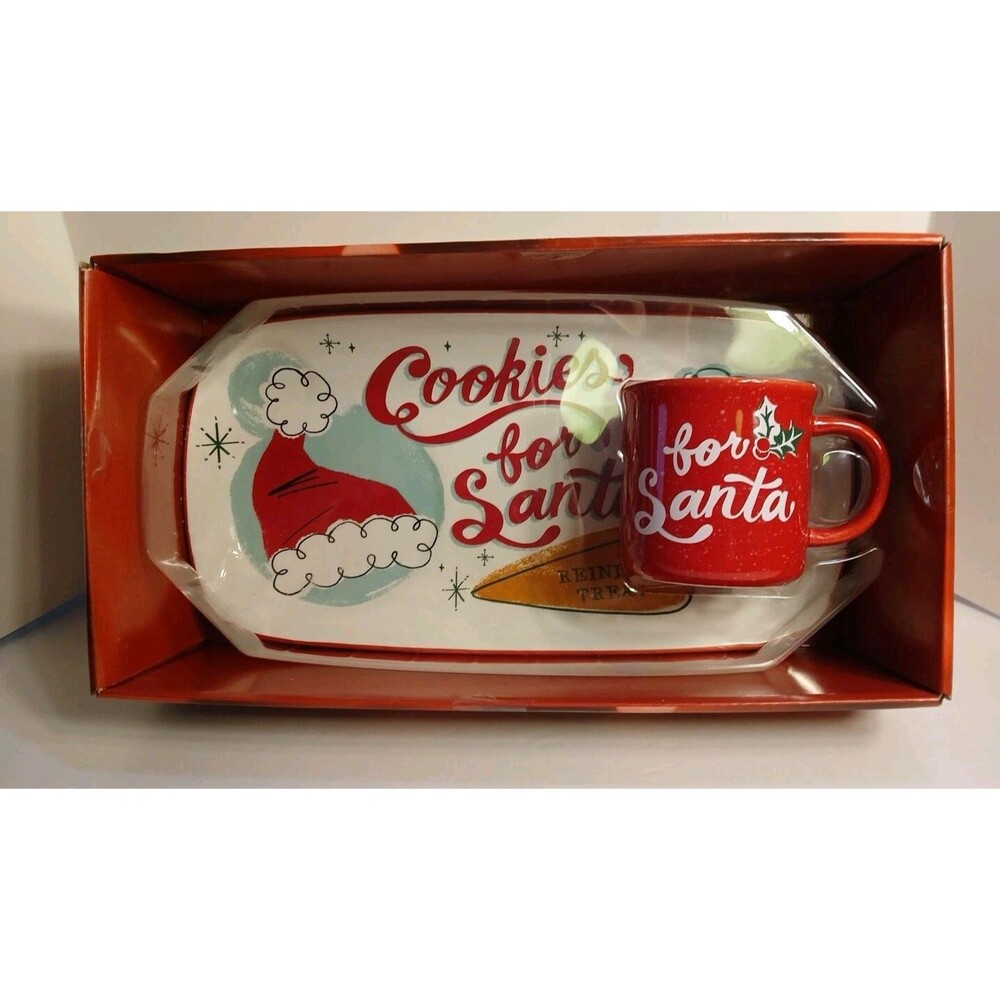 St. Nicholas Square Cookies For Santa Plate And Mug Set Red Mug Multicolor Tray
